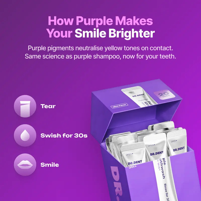 Purple Mouthwash - Sachets 20 Pack - Peroxide-Free - Alcohol Free - Vegan Mint