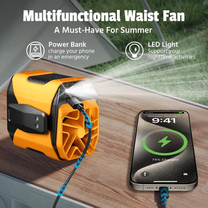 Personal Portable Waist Clip Fan,Rechargeable-Rechargeable 6000mAh Battery Power bank