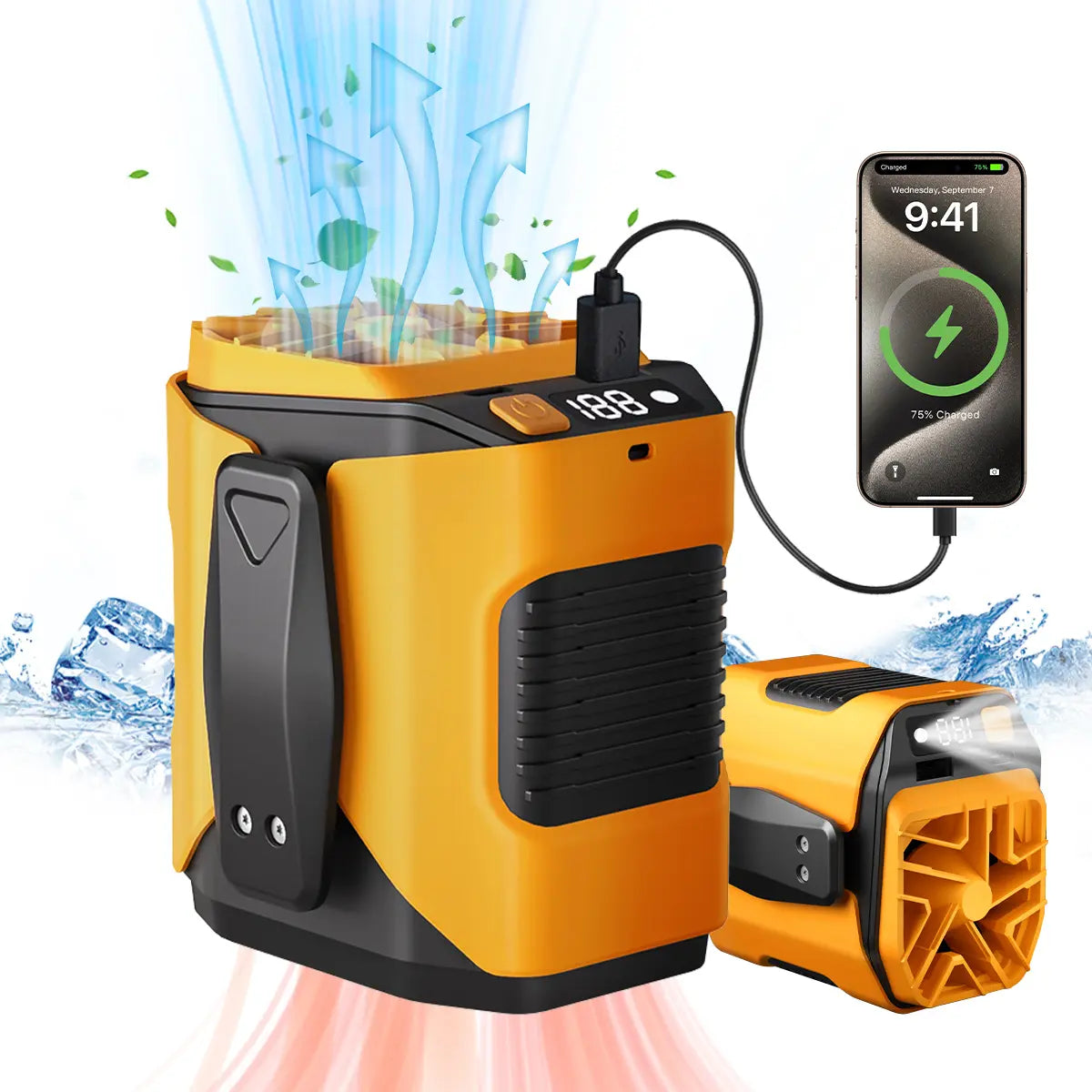 Personal Portable Waist Clip Fan,Rechargeable-Rechargeable 6000mAh Battery Power bank